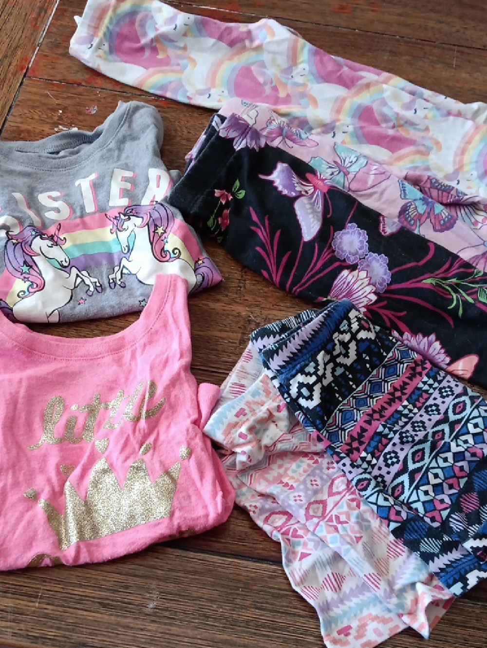 Place Girls Unicorn & Crown Pants And Shirt Set in Pink, Gray, Black, Purple